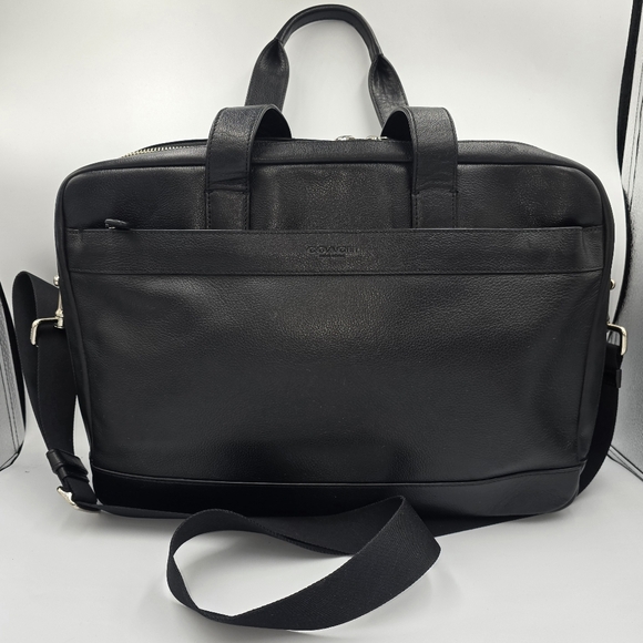 COACH F54804 Hamilton Black Leather Briefcase Laptop Work Bag Shoulder Strap